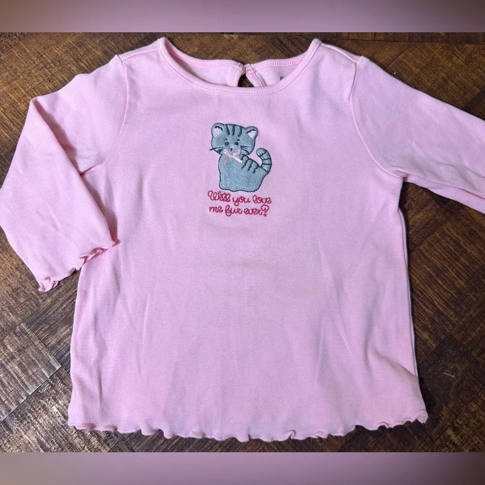 Gymboree 6-12 Months Grey‎ Kitty ‘Love Me Fur Ever’ Pink Top